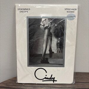 NEW Cindy Sheer Seamed Thigh High Stockings Hosiery 420 Champagne (Beige Nude)